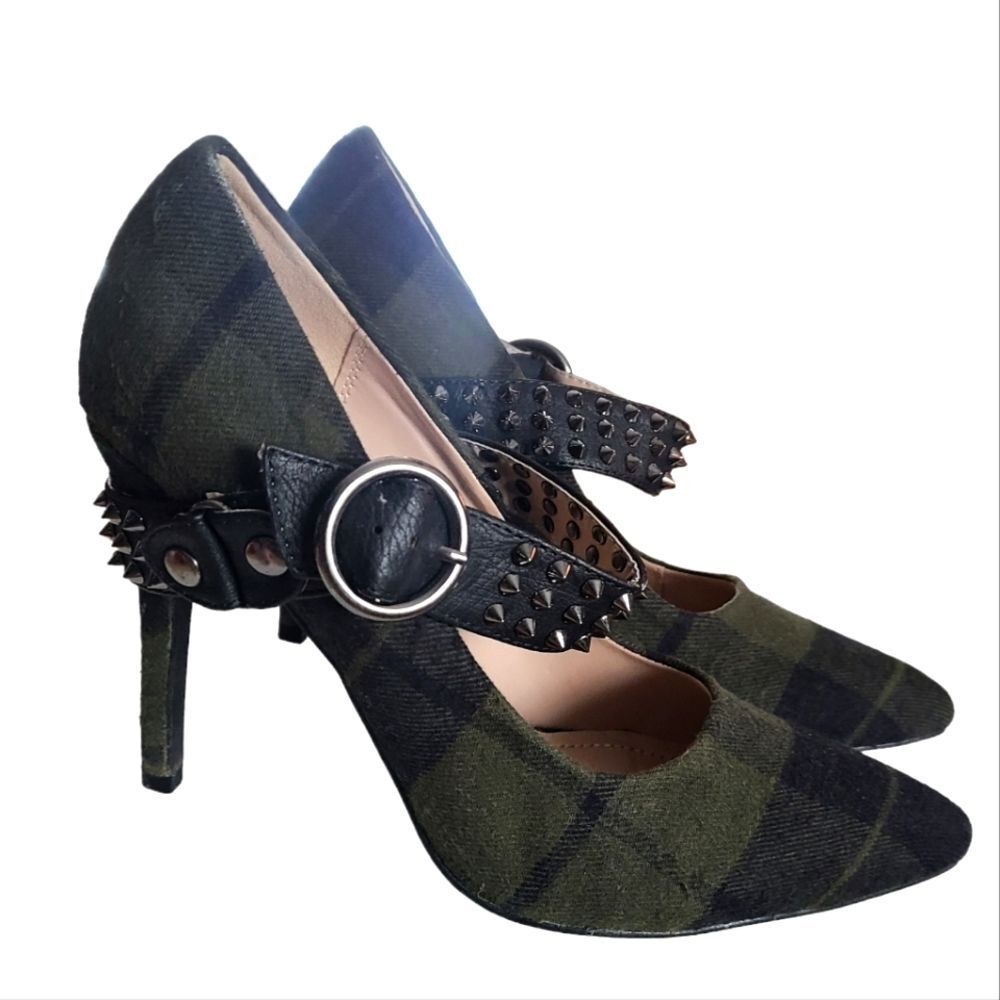 Scene By Green Plaid Spiked Heels size 7.5